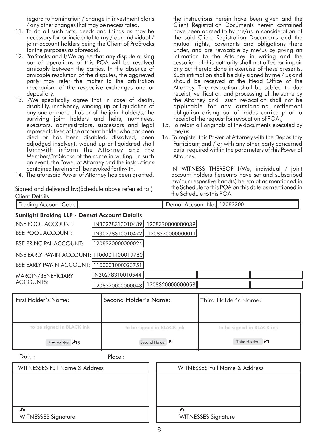 Sample Power of Attorney for Demat Account Page 2